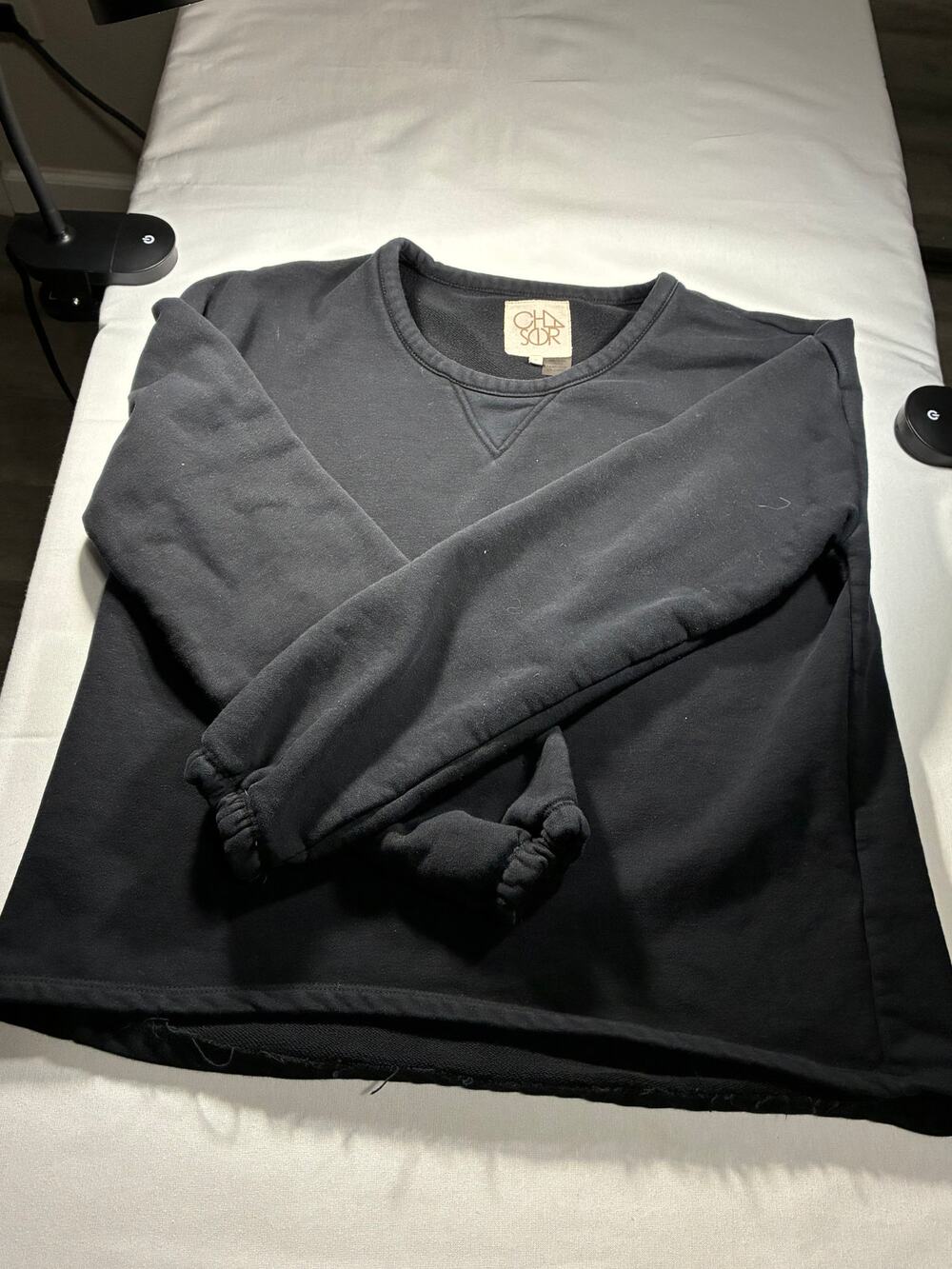Chaser Black Raw Hem Crewneck Sweatshirt Size L